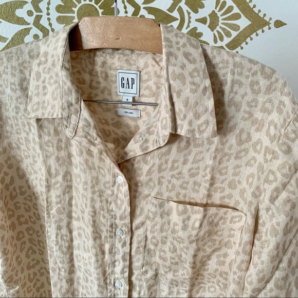 GAP linen loose fitting leopard print shirt size S - Picture 2 of 10